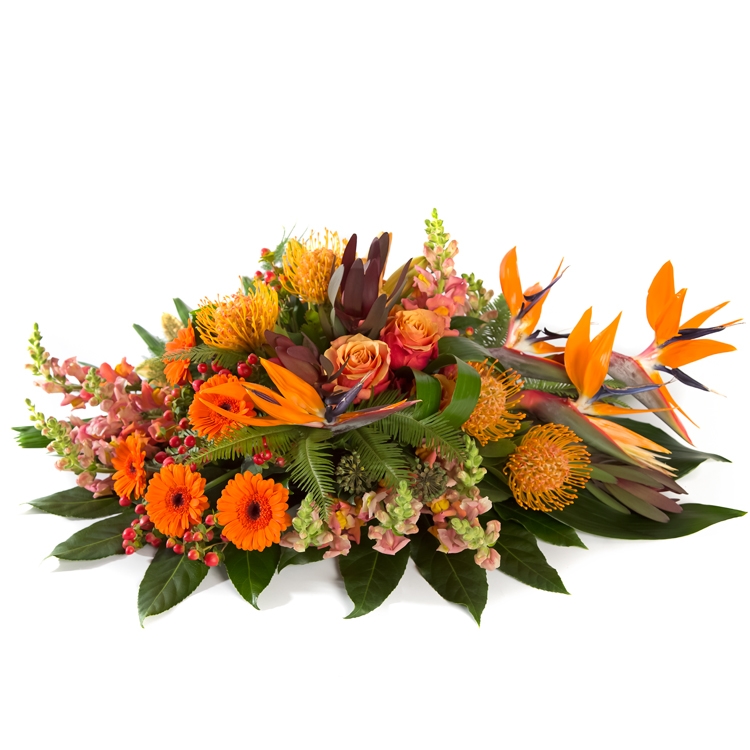 fris oranje rouwarrangement